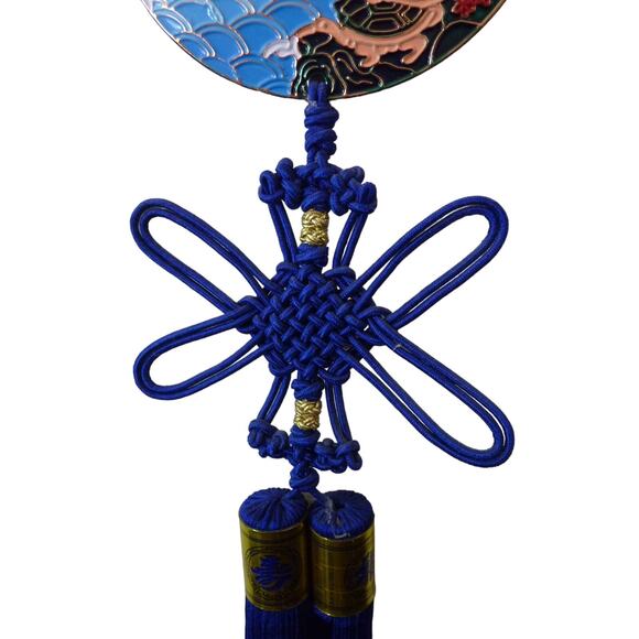 Vintage Blessing Enamel & Macrame Wall Hanging Crane and Turtle - Picture 4 of 5